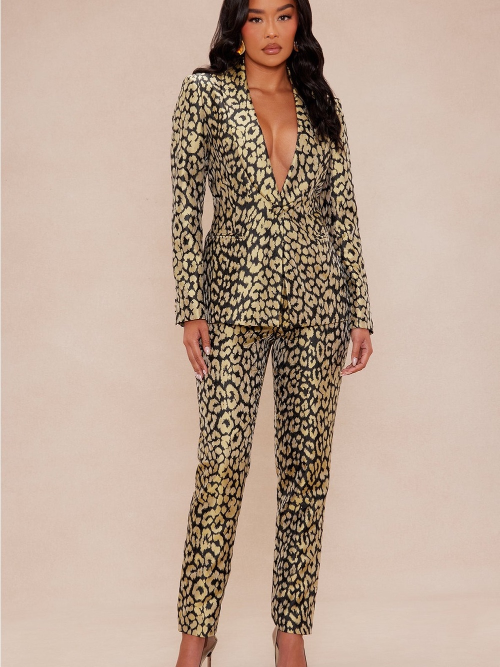 Fashion Nova Gold & Black Leopard Print Blazer and Pants Set